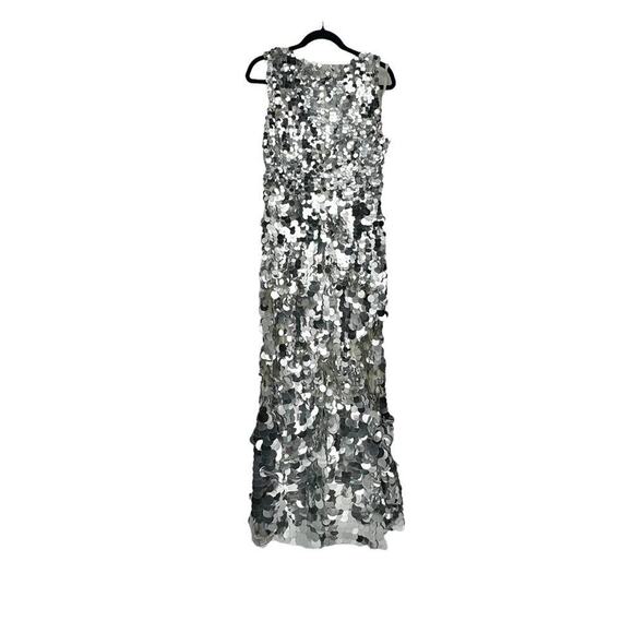 Mac Duggal Embellished Disc Sequin Sleeveless Gown Dress Silver Size 2 NWT - Picture 6 of 12